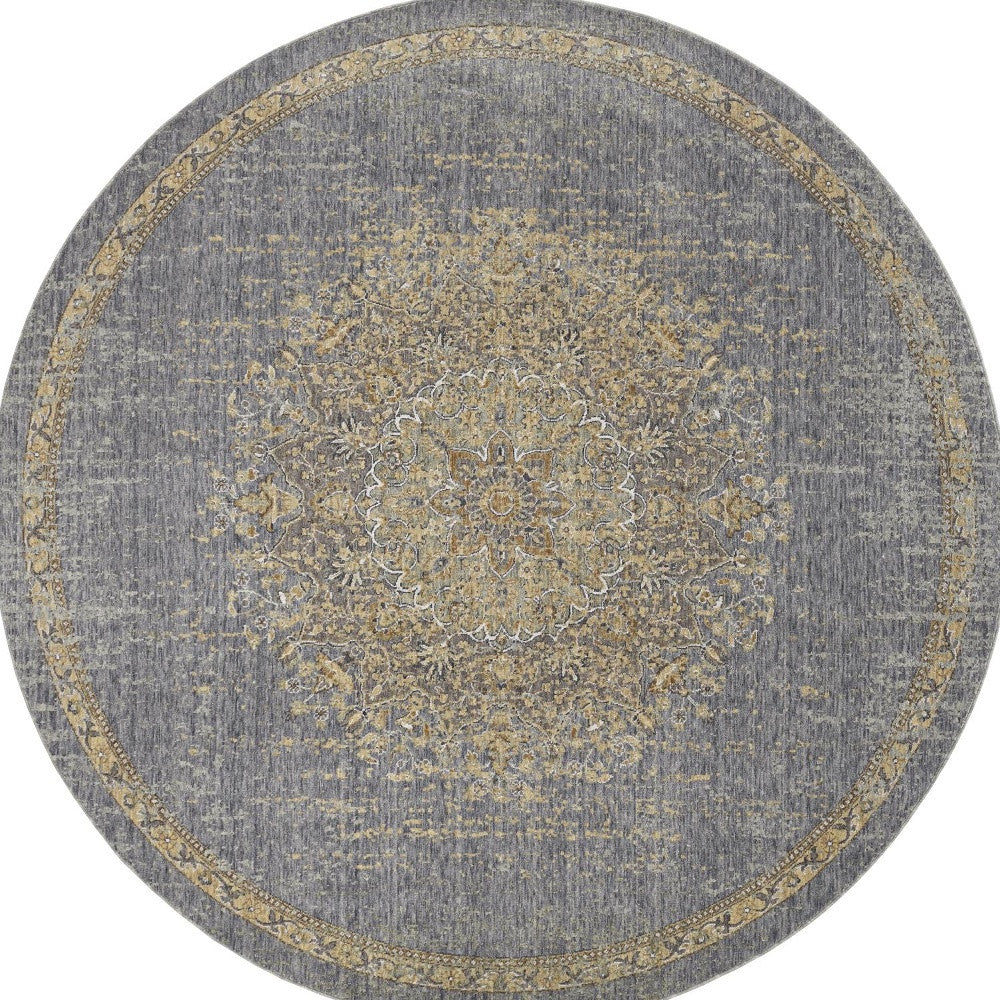 3' X 5' Slate Grey Medallion Bordered Wool Indoor Area Rug