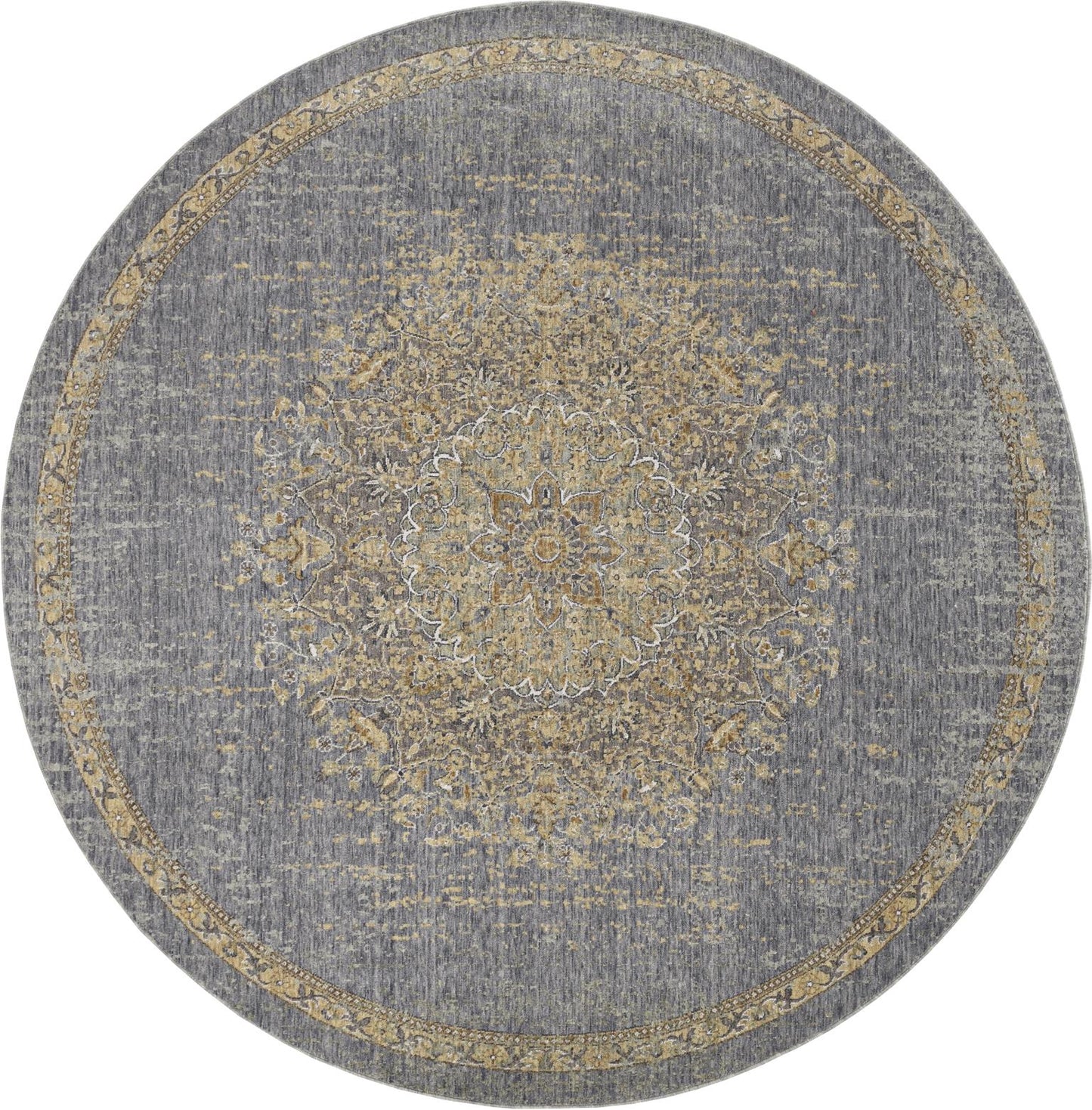 3' X 5' Slate Grey Medallion Bordered Wool Indoor Area Rug