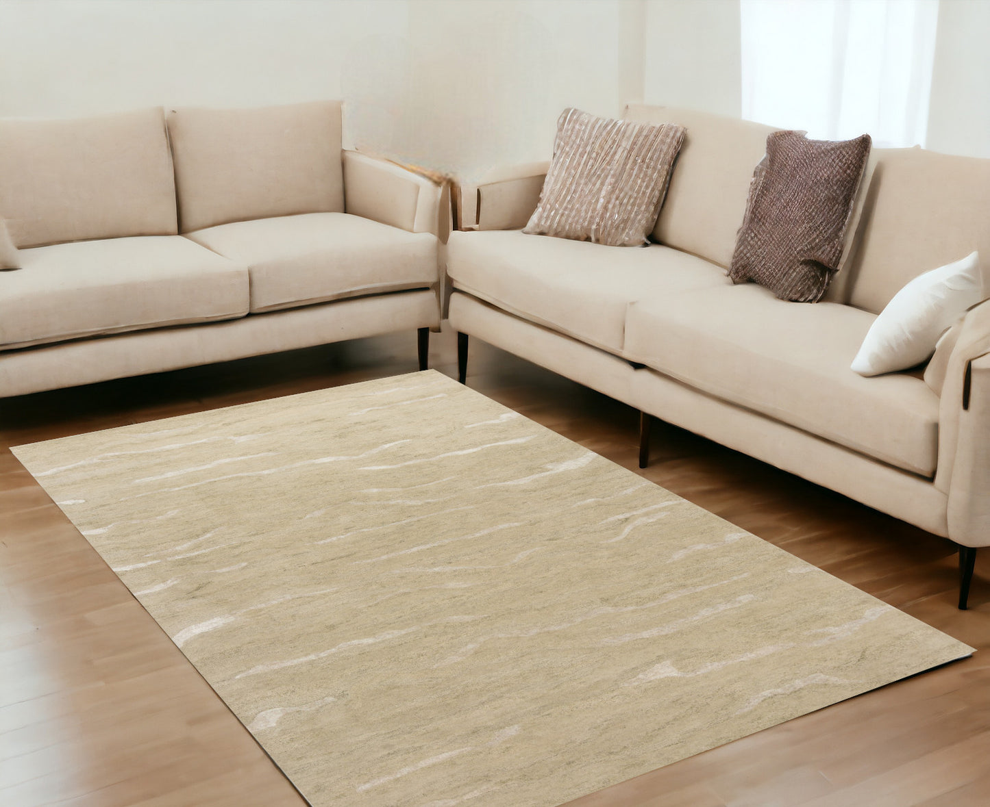 5' X 7' Beige Hand Tufted Abstract Indoor Area Rug