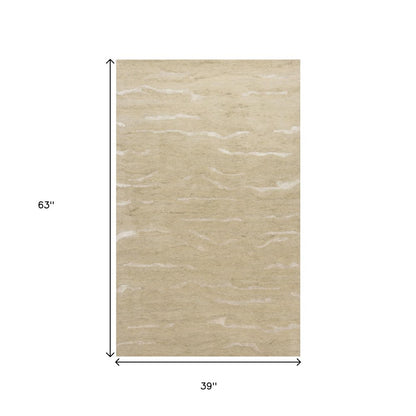 3' X 5' Beige And Ivory Abstract Hand Tufted Area Rug