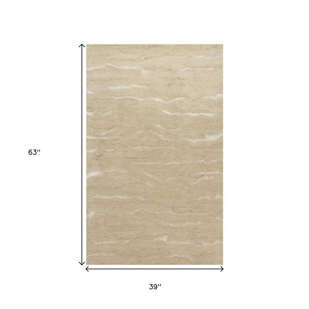 3' X 5' Beige And Ivory Abstract Hand Tufted Area Rug