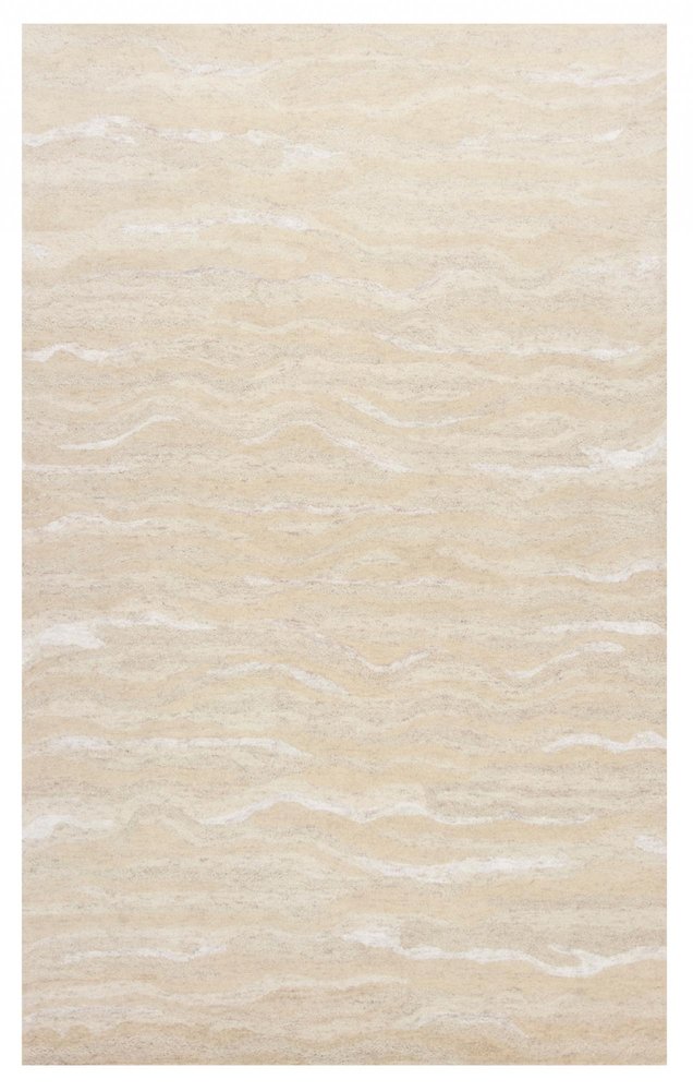 3' X 5' Beige And Ivory Wool Abstract Hand Tufted Area Rug