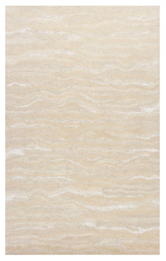 3' X 5' Beige And Ivory Wool Abstract Hand Tufted Area Rug