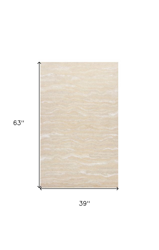 3' X 5' Beige And Ivory Wool Abstract Hand Tufted Area Rug