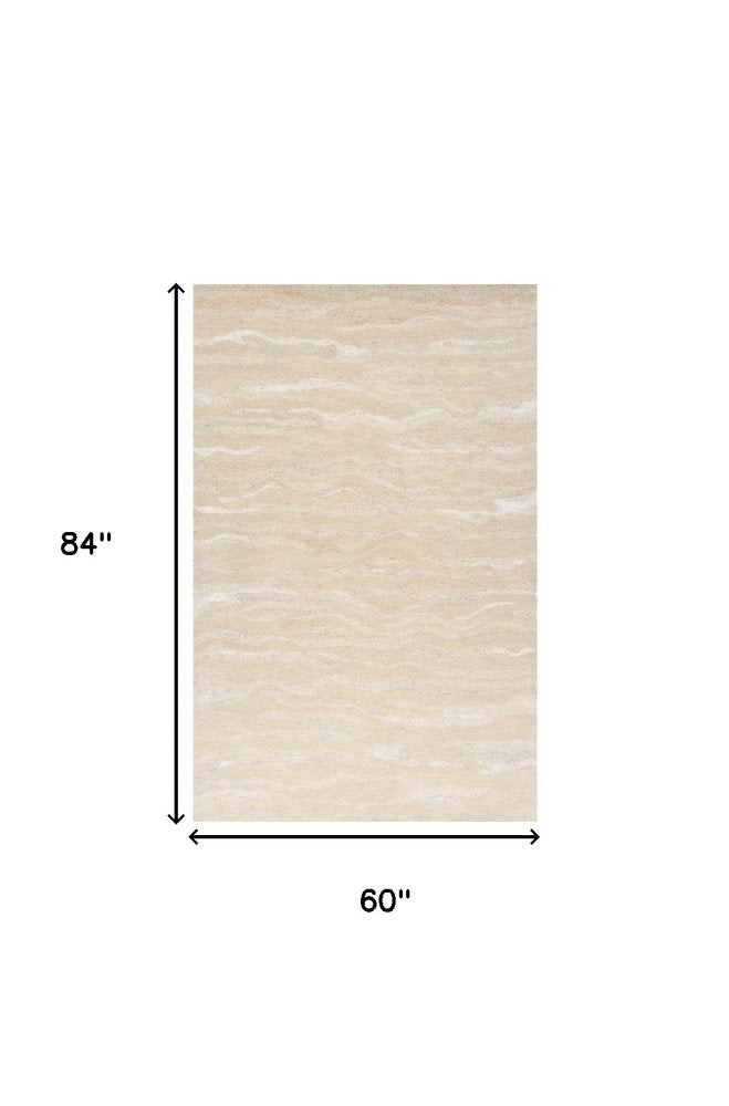 3' X 5' Beige And Ivory Wool Abstract Hand Tufted Area Rug