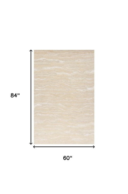 3' X 5' Beige And Ivory Wool Abstract Hand Tufted Area Rug