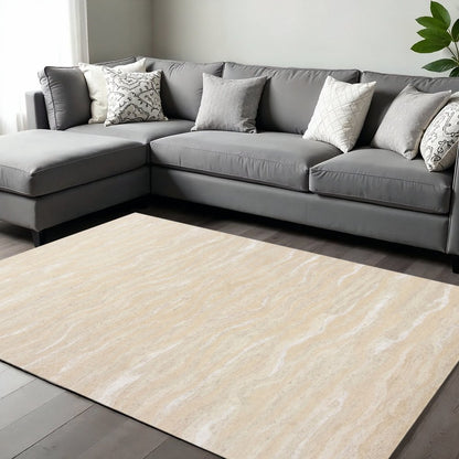 9' X 12' Beige And Ivory Abstract Hand Tufted Area Rug