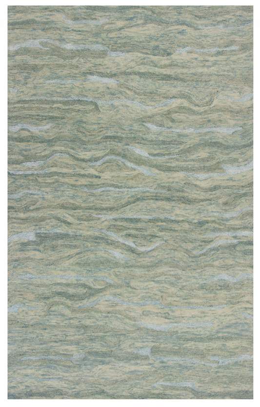 5' X 7' Seafoam Blue Hand Tufted Abstract Indoor Area Rug