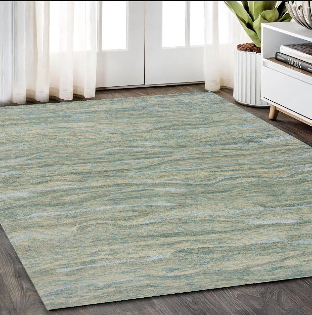 8' X 10' Seafoam Blue Hand Tufted Abstract Indoor Area Rug