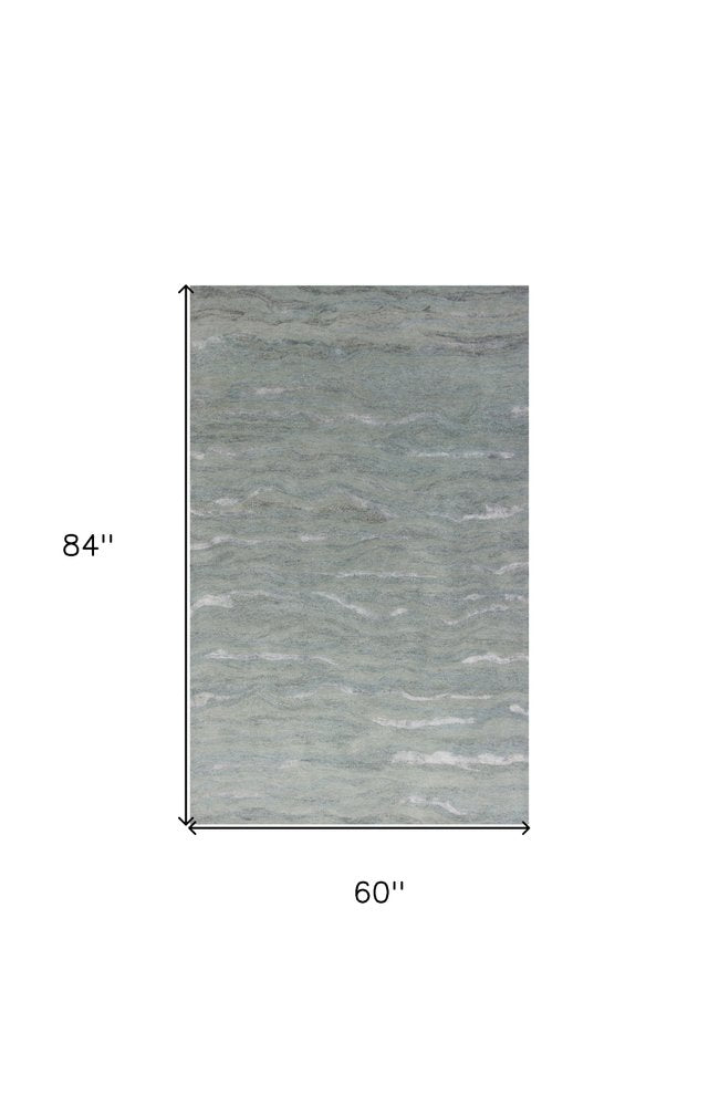 3' X 5' Slate Gray And Ivory Abstract Hand Tufted Area Rug