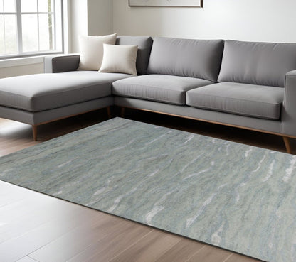 3' X 5' Slate Gray And Ivory Abstract Hand Tufted Area Rug