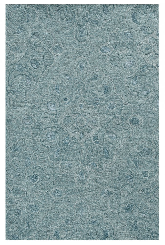 5' X 7' Blue And White Wool Abstract Hand Tufted Area Rug
