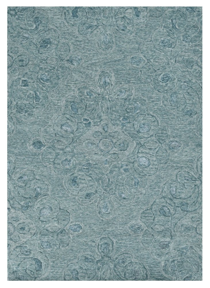 5' X 7' Blue And White Wool Abstract Hand Tufted Area Rug