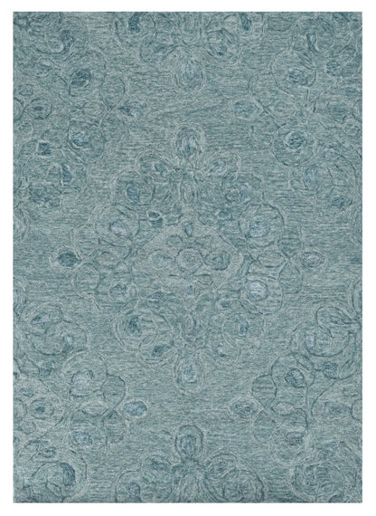 5' X 7' Blue And White Wool Abstract Hand Tufted Area Rug