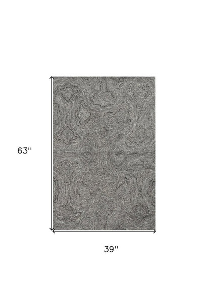 3' X 5' Gray And Dark Gray Abstract Hand Tufted Area Rug