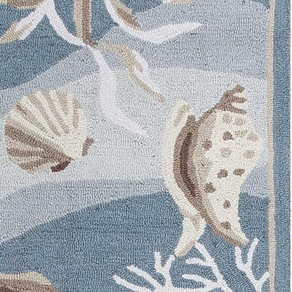 5' X 8' Beige Ivory And Brown Seashell and Coral Hand Hooked Area Rug