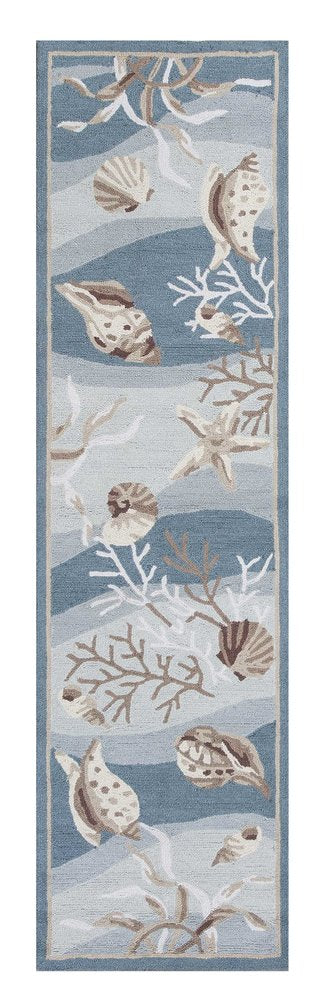 5' X 8' Beige Ivory And Brown Seashell and Coral Hand Hooked Area Rug