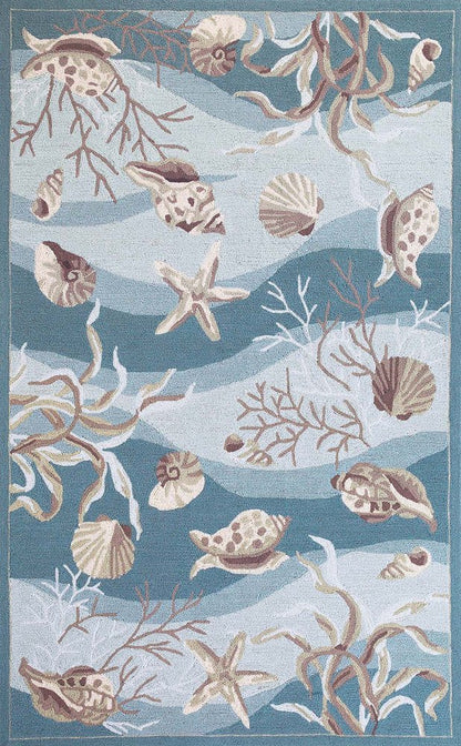 5' X 8' Beige Ivory And Brown Seashell and Coral Hand Hooked Area Rug