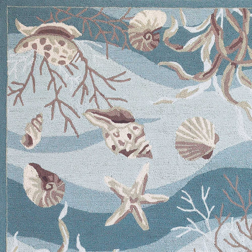 5' X 8' Beige Ivory And Brown Seashell and Coral Hand Hooked Area Rug