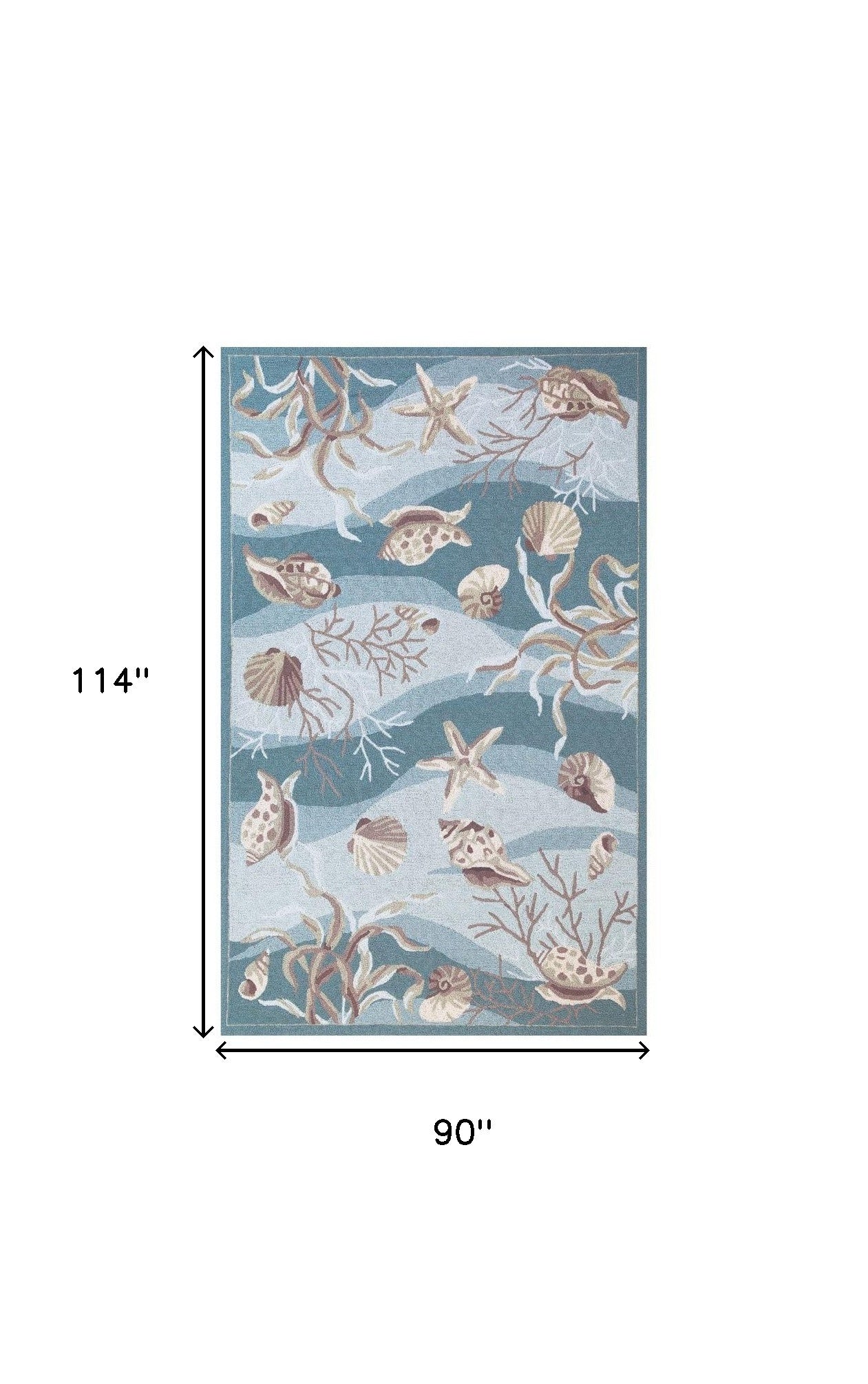 8' Seafoam Green Hand Hooked Sea Shells Indoor Runner Rug