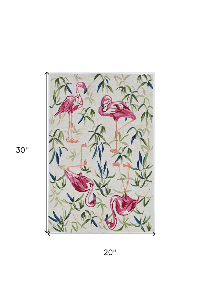 8' X 10' Ivory And Pink Flamingo Hand Hooked Area Rug