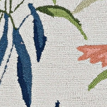 8' X 10' Ivory And Pink Flamingo Hand Hooked Area Rug