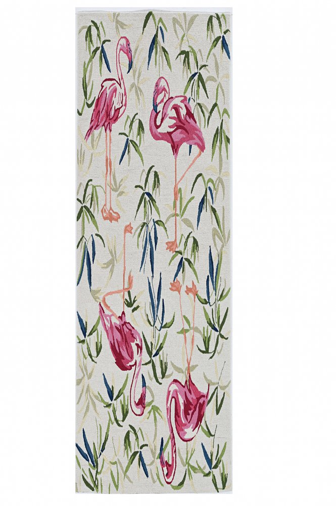 8' X 10' Ivory And Pink Flamingo Hand Hooked Area Rug