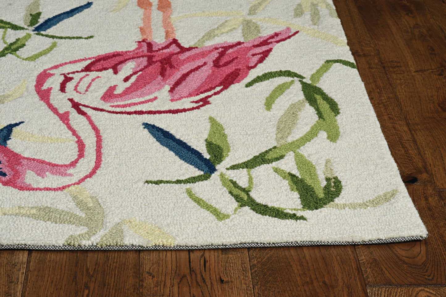 7' Ivory Pink Hand Hooked Flamingo Indoor Runner Rug