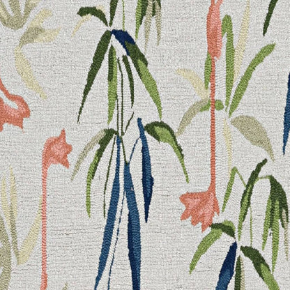 8' X 10' Ivory And Pink Flamingo Hand Hooked Area Rug