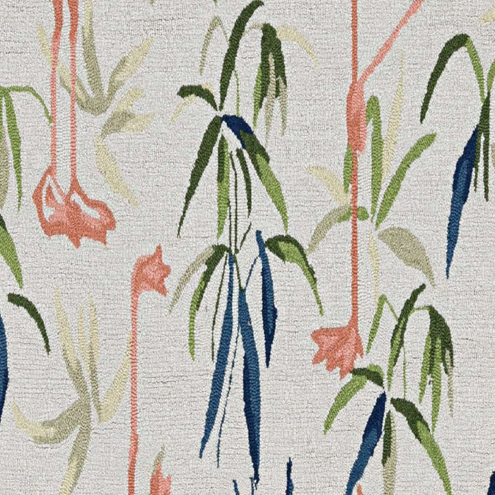 8' X 10' Ivory And Pink Flamingo Hand Hooked Area Rug