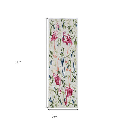 8' X 10' Ivory And Pink Flamingo Hand Hooked Area Rug