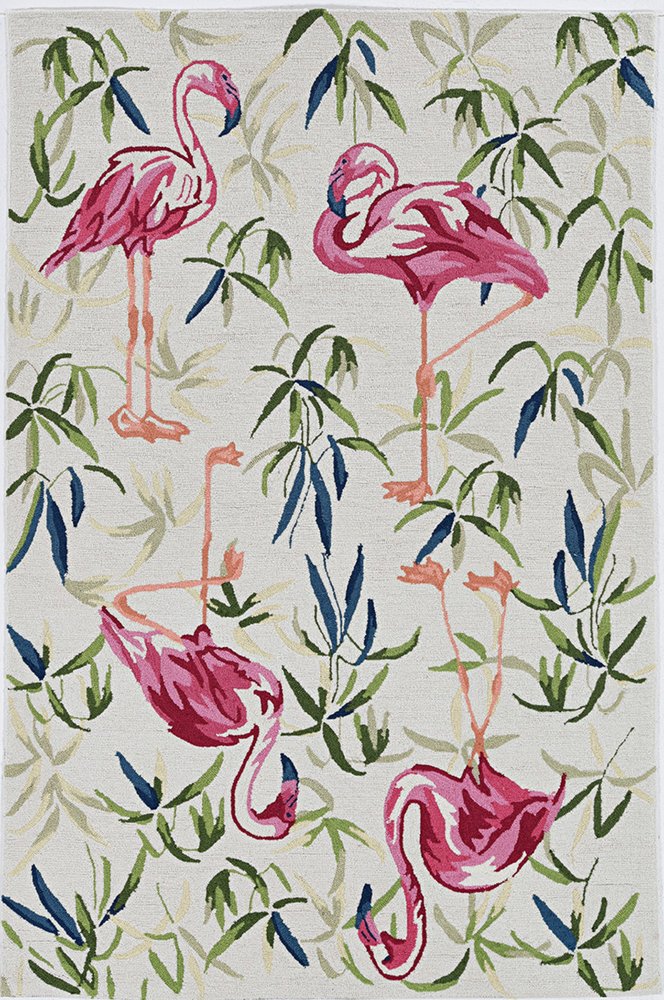 8' X 10' Ivory And Pink Flamingo Hand Hooked Area Rug