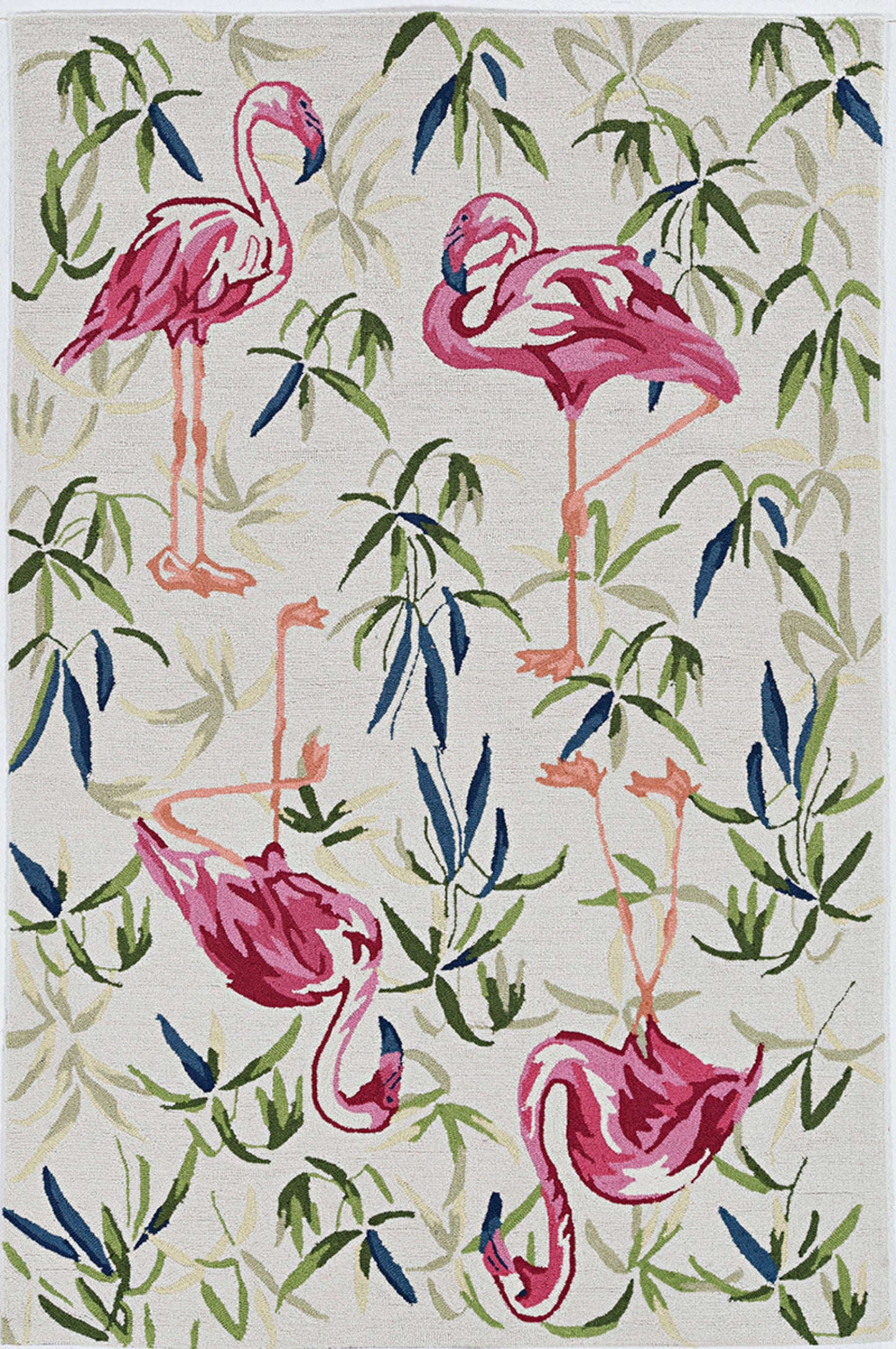 8' X 10' Ivory Pink Hand Hooked Flamingo Indoor Area Rug