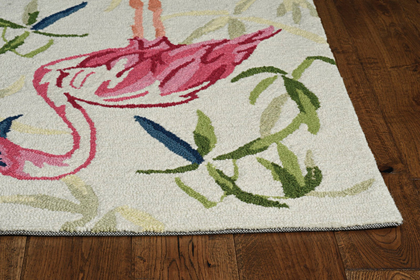 8' X 10' Ivory And Pink Flamingo Hand Hooked Area Rug