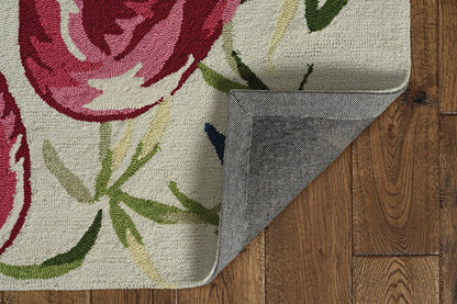 8' X 10' Ivory And Pink Flamingo Hand Hooked Area Rug