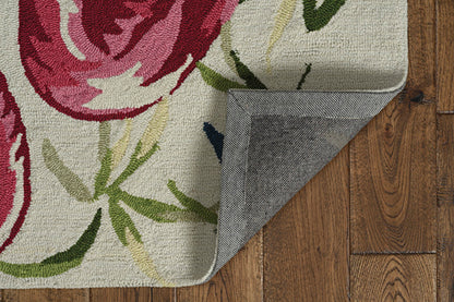 8' X 10' Ivory And Pink Flamingo Hand Hooked Area Rug