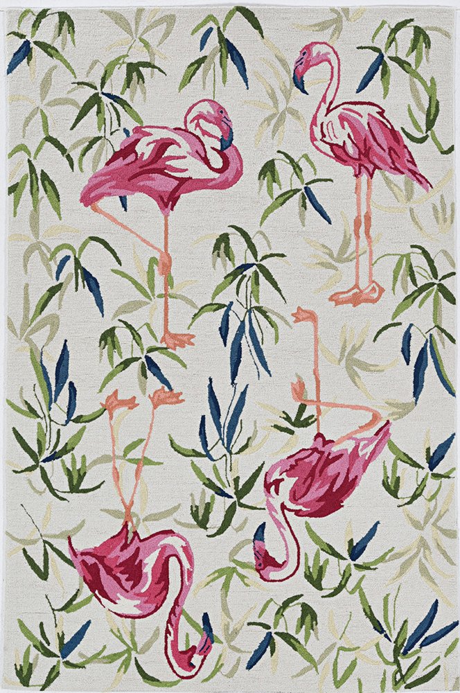 8' X 10' Ivory And Pink Flamingo Hand Hooked Area Rug