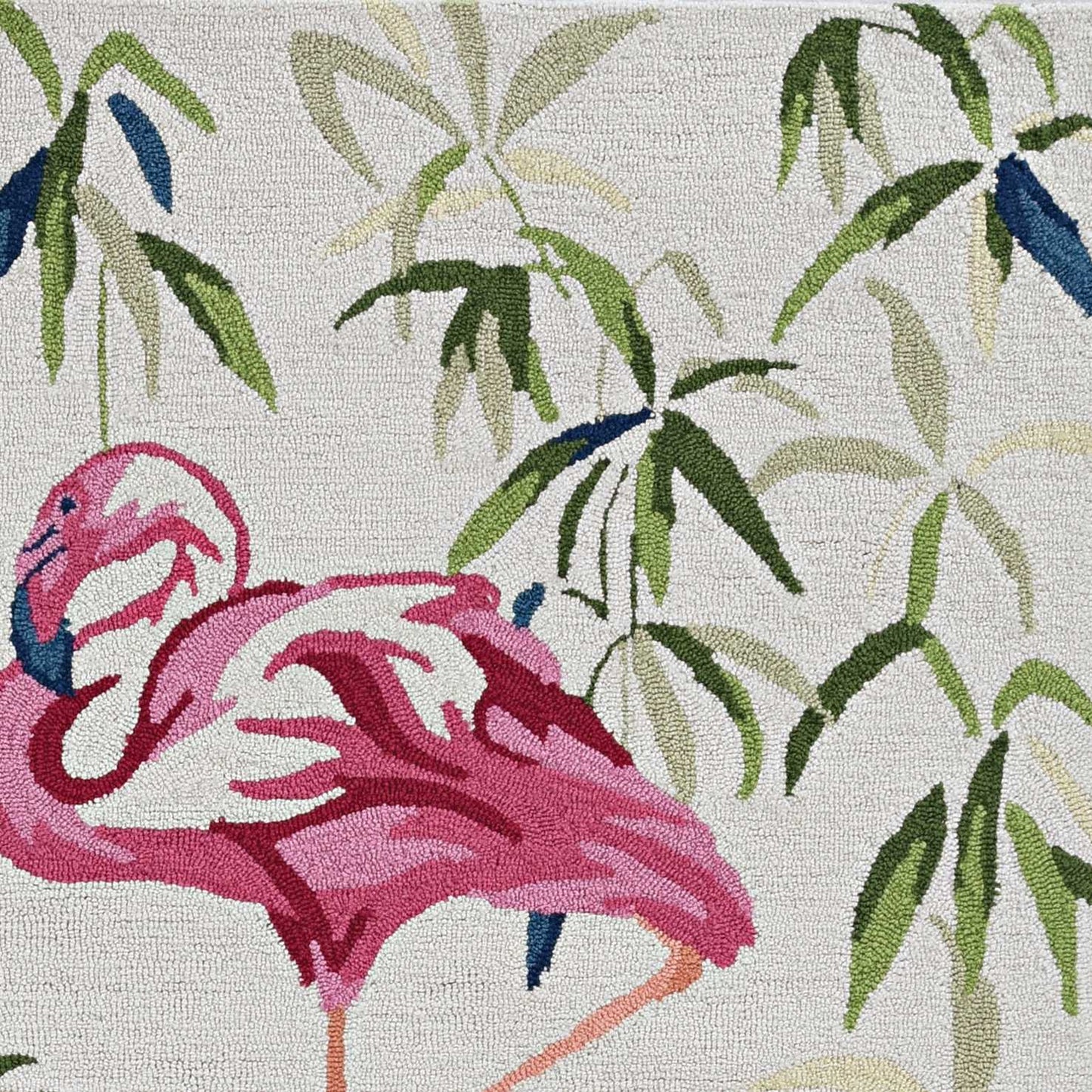 8' X 10' Ivory And Pink Flamingo Hand Hooked Area Rug