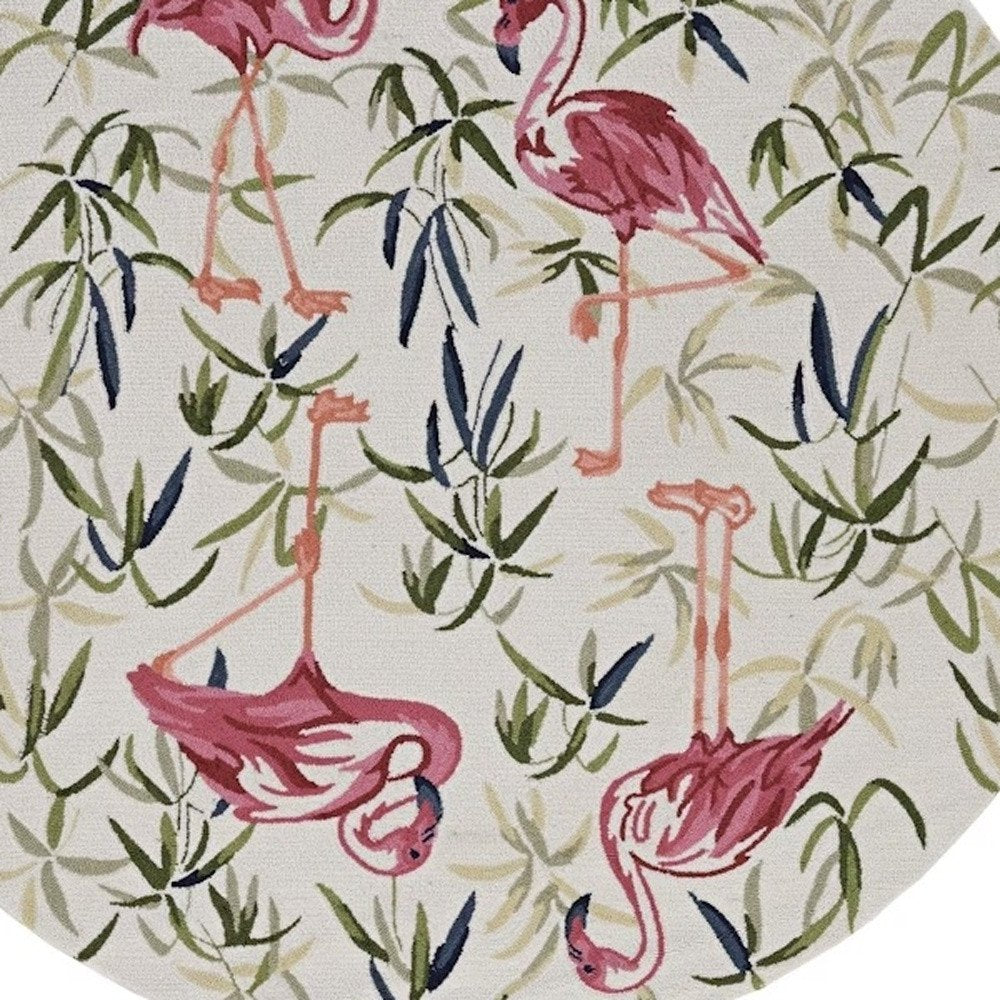 8' X 10' Ivory And Pink Flamingo Hand Hooked Area Rug