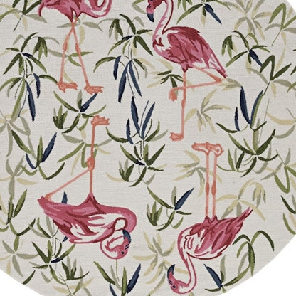 8' X 10' Ivory And Pink Flamingo Hand Hooked Area Rug
