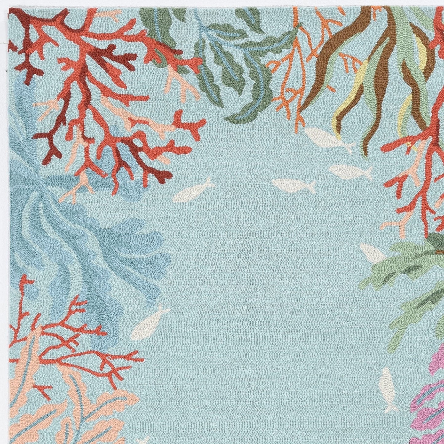 2' X 4' Blue Hand Hooked Bordered Coral Reef Indoor Accent Rug