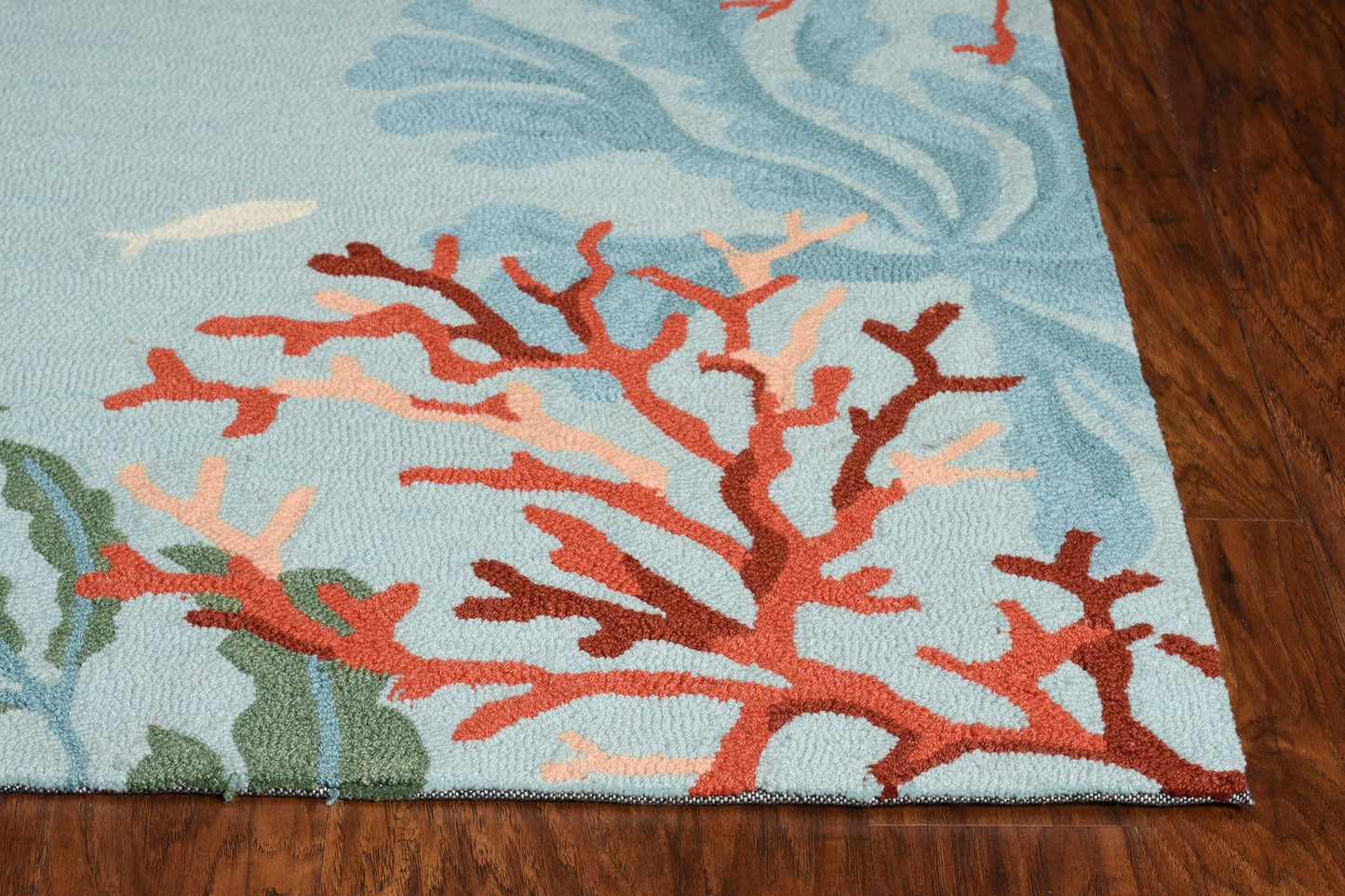 2' X 4' Blue Hand Hooked Bordered Coral Reef Indoor Accent Rug