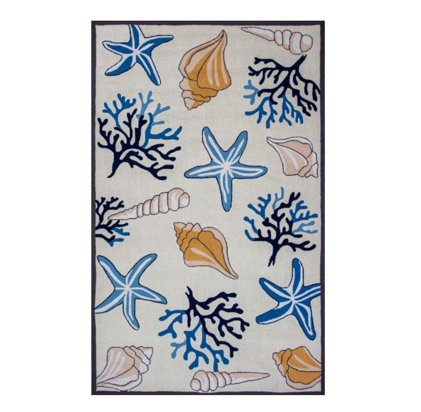 8' Ivory Hand Hooked Sea Corals And Shells Indoor Runner Rug