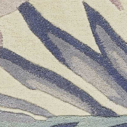 5' X 8' Green Pink And Purple Wool Tropical Botanical Hand Tufted Area Rug