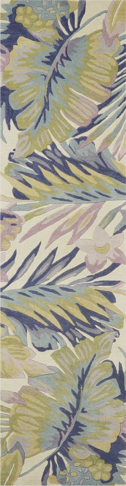 5' X 8' Green Pink And Purple Wool Tropical Botanical Hand Tufted Area Rug