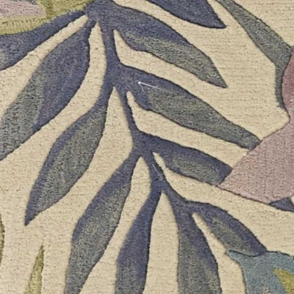 5' X 8' Green Pink And Purple Wool Tropical Botanical Hand Tufted Area Rug