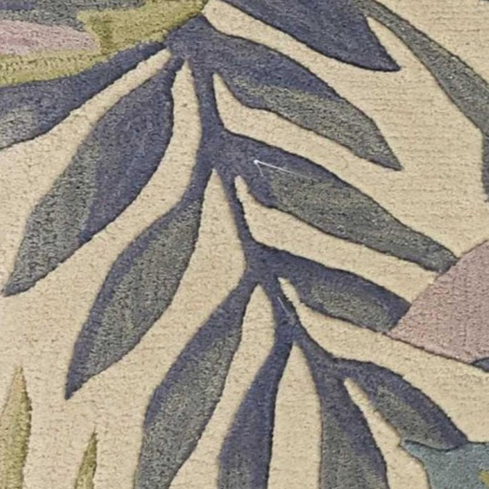 5' X 8' Green Pink And Purple Wool Tropical Botanical Hand Tufted Area Rug