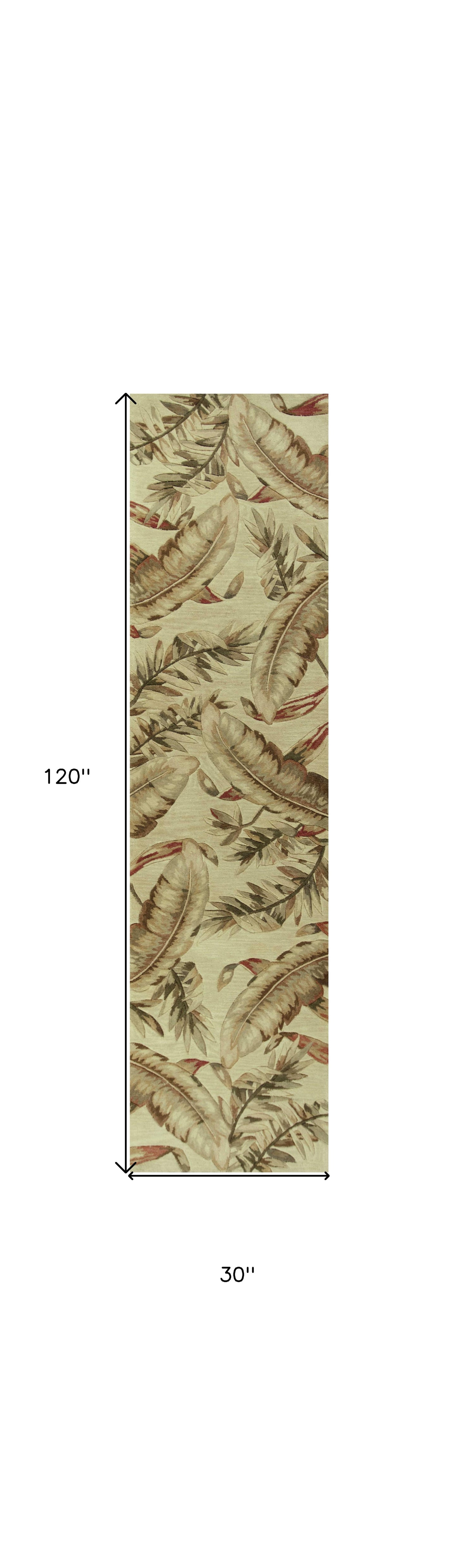 8' X 10' Ivory Hand Tufted Tropical Leaves Indoor Area Rug