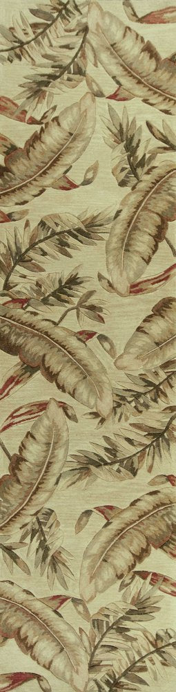 10' Brown Green And Red Wool Tropical Botanical Hand Tufted Runner Rug