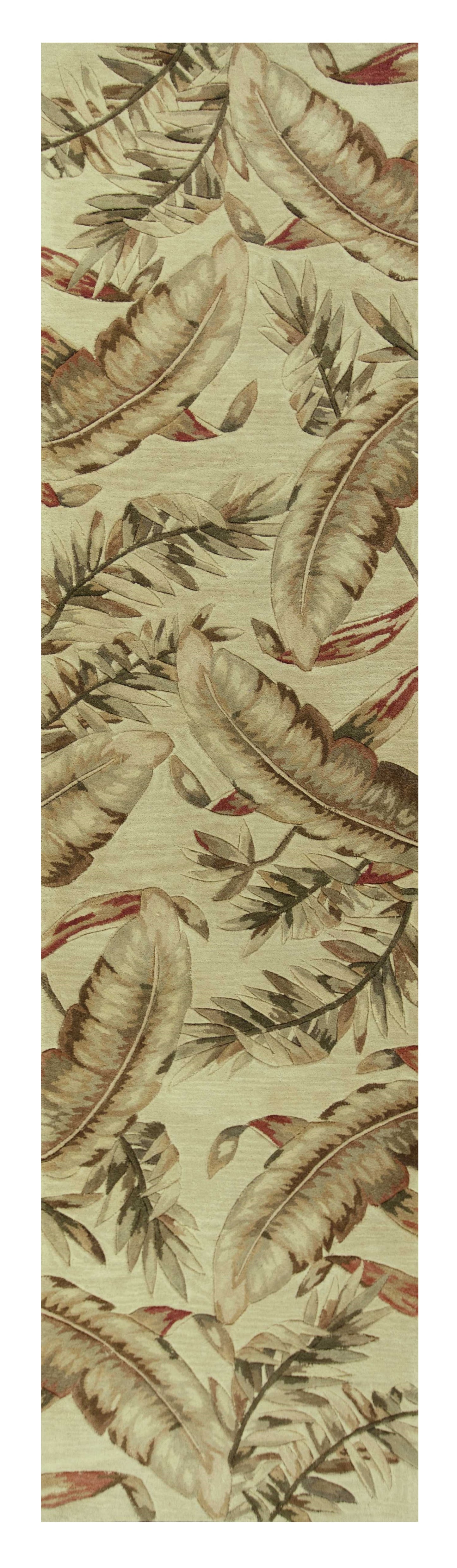 8' X 10' Ivory Hand Tufted Tropical Leaves Indoor Area Rug